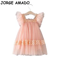 Whole 2020 New Girl Princess Dress Pearl Lace Fluffy Tulle Flare Sleeve Party Dress Baby Clothes E19561142765