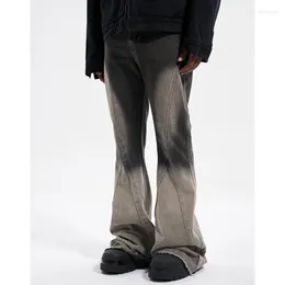 Men's Pants High Street Designer Wear Style Washed Old Gradient Slim Fit Wide Leg Horn Mop Rough Fashion Brand Jeans