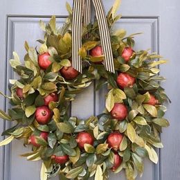 Decorative Flowers Autumn Pomegranate Garland Simulation Green Plant Door Hanging Fruit Decoration Party Festive Ornament