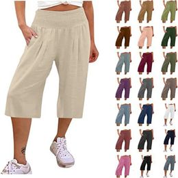 Summer European and American Womens Cross border Cotton Hemp Split Waist Wrap Pocket Thin Wide Leg Pants fo 240412