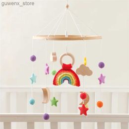 Mobiles# Baby Soothing Bedbell Rotating Crochet Rainbow Pendant Wind Chime Toys Baby Sleeping Bedhead Pendant Ring Bed Bell Toy Baby Gift Y240412
