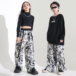 Girls Streetwear Graffiti Cargo Pants Hip Hop Sweatshirt Tops Children Joggers Clothes Kids Sweet Street Dance Jazz Costumes