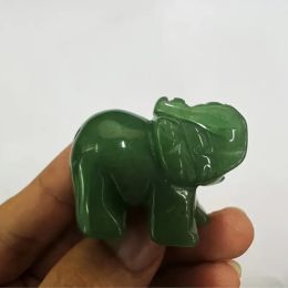 Hand Carved Natural Green Aventurine Jade Elephant Statue - Good Luck Ornament and Decor