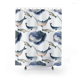 Shower Curtains Colorful Animal Whale Curtain Kids Bathroom Decor Watercolor Nautical