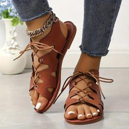 Casual Shoes Women Solid Colour Trendy Sandals Lace Up Soft Sole Lightweight Beach Vacation Non-slip