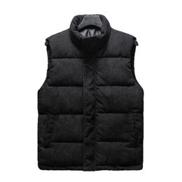 Men Vest Coat Solid Colour High Collar Fall Vest Thicken Corduroy Pockets Male Waistcoat Men's Clothing For Daily Wear