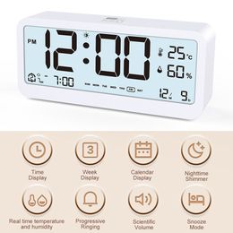 Digital Alarm Clock Display Temperature Humidity 12/24HR Time Table Electronics Wall Alarm Clock Week Bedroom Desk Night Light