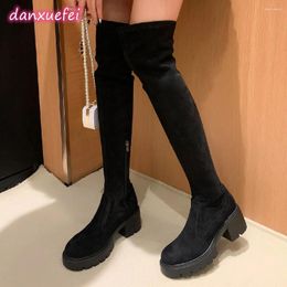 Boots Danxuefei Women's Black Slim Over The Knee Stretch Chunky Heel Platform Long Winter Thingh High Shoes For Women 2024