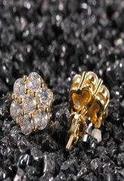 18K Real Gold Hiphop CZ Stud Earrings for Men Women and Girls Gifts Diamond Earrings Studs Punk Jewelry1126730