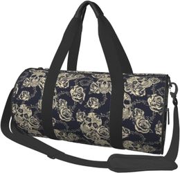 Vintage Tattoos Skull Rose Sports Gym Duffel Bag for Men Women Weekender Travel Workout Training Handbag Water Resistant