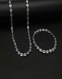 316L Stainless Steel Coffee Bean Chain 22quotNecklace and 8quotBracelets Fashion Hip Hop Jewelry Set Gold Chain for Men1354120