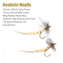 Vampfly Mayfly Grizzly Saddle Hackle Mayfly Wing Foam Body Floating Dry Fly Rocky River Trout Bass Fishing Lure Baits Size 12#