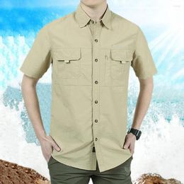 Men's Casual Shirts Trendy Men Shirt Turn-down Collar Sun Protection Outdoor Short Sleeve Simple Camping Clothes