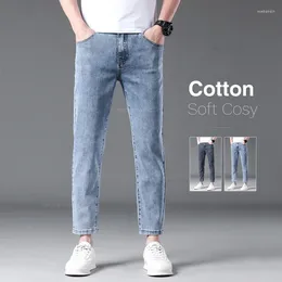 Men's Jeans 2024 Summer Cotton Stretch Slim Fashion Casual Comfortable Light Blue Denim Ankle-Length Pants Male