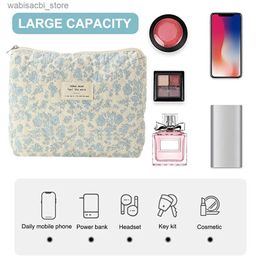 Cosmetic Bags 3Pcs Quilted Makeup Bag Printed Women Quilted Cosmetic Pouch Large Capacity Zipper Closure Girls Cotton Storage Bag Set L49