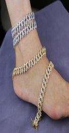 Anklets Women Men Punk GOLD Silver Color 5A Cubic Zirconia Cz Iced Out Bling Cuban Chain Hip Hop Leg Anklet Bracelets7849436