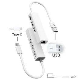 Hubs USB Ethernet to RJ45 Network Card 3 Ports USB HUB 2.0 Type C To Ethernet LAN Network Card Adapter USB HUB for Windows Laptops