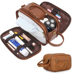 Men Business Travel Wash Toiletry Bag Waterproof PU Leather Bathroom Shaving Tools Organizer Makeup Pouch Women Cosmetic 240329