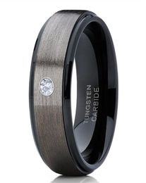 Men039s 8mm Silver Brushed Black edge Tungsten Carbide Ring Diamond wedding band Jewellery for Men US Size 6133528677