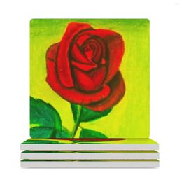 Table Mats Beautiful Rose Ceramic Coasters (Square) Slate Cute Set Cup Holder