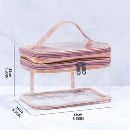 Portable Clear Makeup Bag 2 Layers Zipper Cosmetics Bags Transparent Travel Storage Pouch PVC Toiletry Organisers 517D