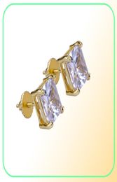 Mens Hip Hop Stud Earrings Jewellery High Quality Fashion Gold Silver Square Simulated Diamond Earring 6mm3887385