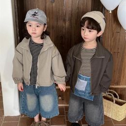 Jackets 2024 Spring Children's Zipper Jacket Baby Long Sleeve Cardigan Korean Fashion Little Girl Coat Toddler Clothing Boys Clothes