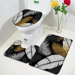 Bath Mats Tropical Leaves Mat Set Gold White Palm Leaf Creative Art Modern Home Carpet Bathroom Decor Non-Slip Rugs Toilet Lid Cover