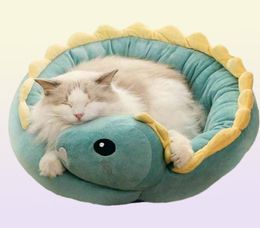 Cat Beds furniture Pet Bed Dinosaur Round Small Dog For s Beautiful Puppy Mat Soft Sofa Nest Warm kitten Sleep s Products L2208268637085