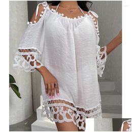 Womens Swimwear Swimming Dress For Woman Y Er Up Female Tunic Beach Summer 2023 Pareo Clothes Frocks Boho Cape Bamboo Loose Drop Deliv Dh6Yz