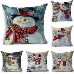 Pillow Christmas 45x45cm Flax Snowman Cover Decor Ornament Gift Year Decoration