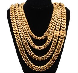Stainless Steel 18K Gold Plated Necklace High Polished Miami Cuba Link Chain Jewellery Necklace Men Punk Hip Hop Chain 8mm 10mm 12mm6394654
