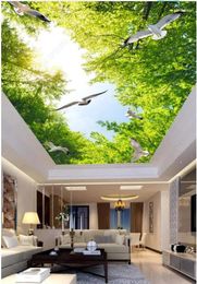 Wallpapers Custom Po Wallpaper 3d Ceiling Murals Beautiful Blue Sky White Clouds Green Leaves Zenith Mural Wall Paper