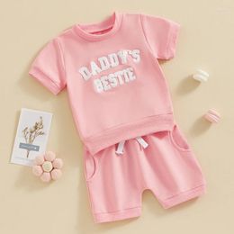 Clothing Sets Infant Girls 2Pcs Summer Clothes Toddler Baby Letters Short Sleeve Cotton T-Shirt Elastic Waist Shorts Set