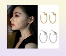 Hiphop Women Earrings Hyperbole Crystal Nail Hoop Earrings for Women Rhinestone Rivet Earrings Femme Brincos Fashion Show Jewelry5533345