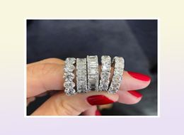 925 SILVER PAVE Radiant cut FULL SQUARE Simulated Diamond CZ ETERNITY BAND ENGAGEMENT WEDDING Stone Ring Jewellery Size 3895972