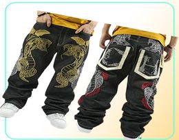 fashion NY Skateboard embroidery Dragon jeans COOL Graffiti long Loose Relaxed Casual Pants Rap boy B BOY Trousers Size 34428157353