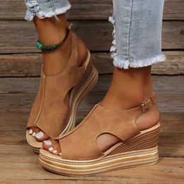 Summer Plus Size Wedge High Heels Sandals Women Peep Toe Platfrom Woman Buckle Strap Non Slip Beach Sandles Mujer 240410