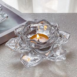 1Pcs Lotus Candle Holder Transparent Crystal Glass Lotus Flower-Shape Candle Cup Candlestick Succulent Pot Romantic Dinner Decor