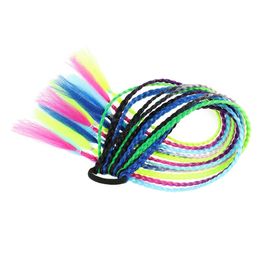 Colored Braids Hair Extensions with Rubber Bands Rainbow Braided Synthetic Hairpieces Ponytail Hair Accessories for Girls Party