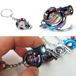 Decorative Figurines LED Real Whistle Sound Turbo Keychain Sleeve Bearing Spinning Auto Part Turbine Turbocharger Key Chain Ring