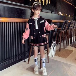 Clothing Sets Spring And Autumn Active Kids Girl Clothes Baseball Jersey Sports Suit Printed Letter Jacket Skirt Two Piece Set 4-15 Years