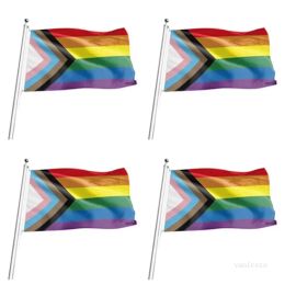 Rainbow Flag Lesbian Gay Pride Polyester LGBT Flag Banner Hand waving Festival Gay Banner Party Supplies 0413