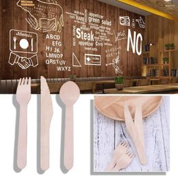 Disposable Dinnerware Wooden Forks Spoons Cutters Set 100/150/200pcs Cutlery Utensils Tableware Dinner Barbecue Party Supplies