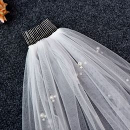 V130 Sweet Pearls Beaded Bridal Veils 1 Tier Wedding Veil Soft Tulle with Comb High Quality Bridal Accessories Bride To Be