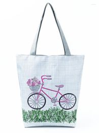 Bag Casual Cartoon Bicycle Printed Shoulder Women Large Capacity Eco Reusable Shopping Outdoor Foldable Floral Female