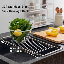 Kitchen Storage Length Adjustable 304 Stainless Steel Dish Drying Rack For Sink Vegetable And Fruit Sponge Rag Drain