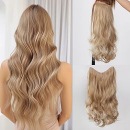 Wavy Blonde Synthetic Hairpieces Long Natural Fake Hair for Women 4 Clips Invisible V-shaped Wire Hair Extensions Heat Resistant