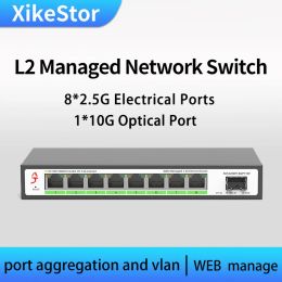 Switches XikeStor 2.5g Switch Simple L2 managed 8 Port ethernet Network Switcher 10gb Uplink Hub Internet Splitter plug and play fanless