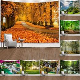 Tapestries Natural Scenery Tapestry Forest Plant Landscape Wall Hanging Bedspread Bohemian Home Decor 95x73cm